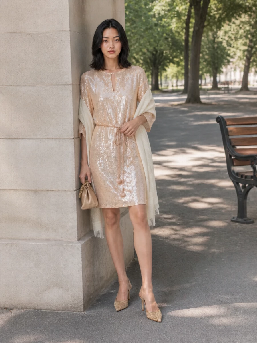 Emporio armani sequin dress gold heels clutch