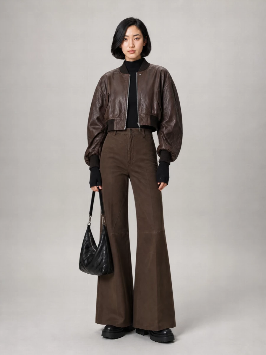Rick Owens Calf Leather Cropped Bomber Jacket
