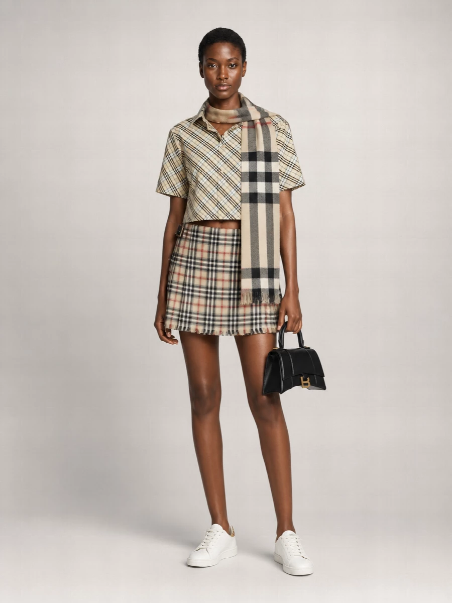 Burberry Wool Checked Pleated Mini Skirt