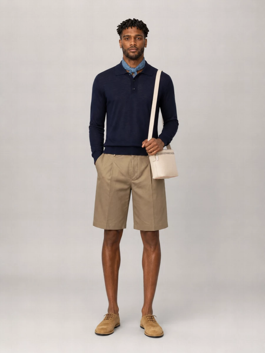 Ami Paris Silk Wool Long-Sleeve Polo Sweater