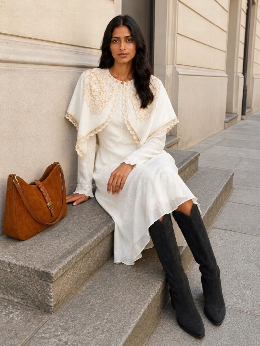 Isabel marant ivory cape jacket lace midi dress