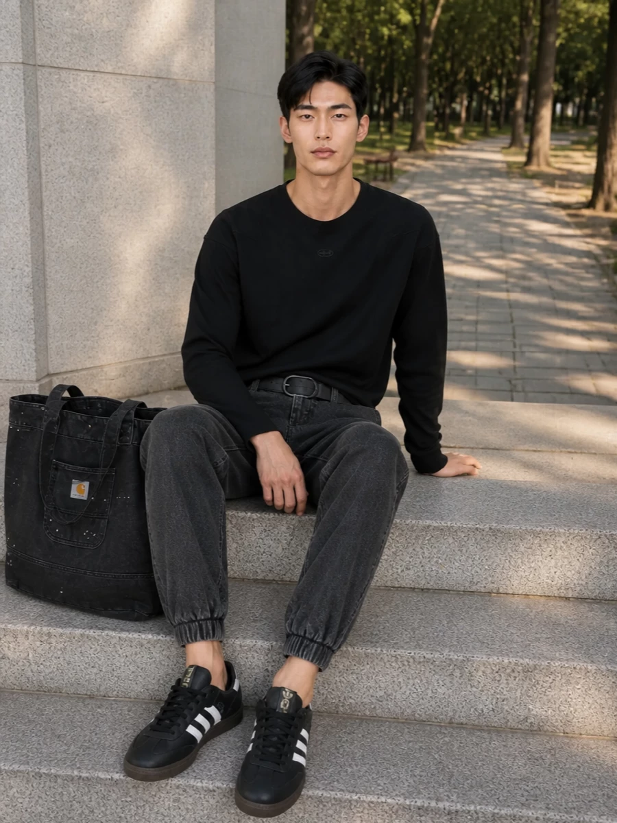 Diesel black joggers sweatshirt adidas sneakers