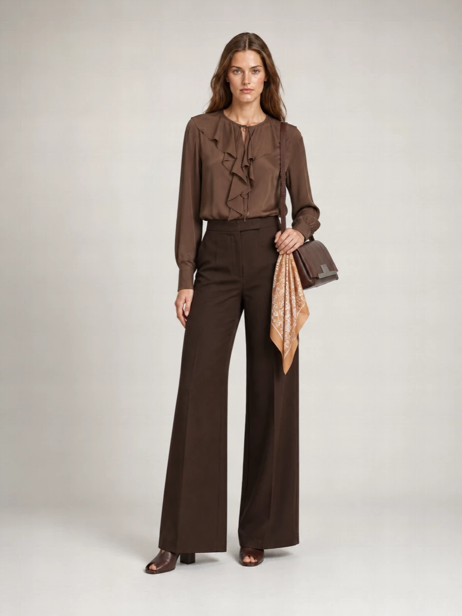 S Max Mara Silk Ruffled Long-Sleeve Blouse