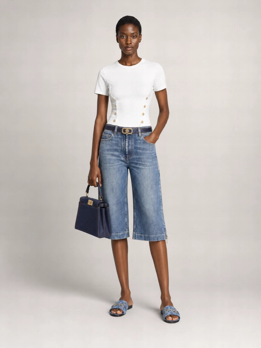 Elisabetta Franchi Denim Knee-Length Shorts