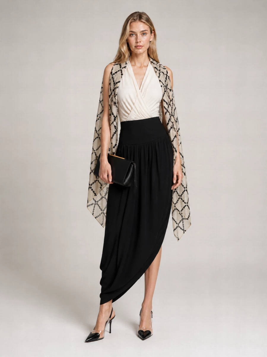 Alaïa Viscose Draped Hooded Sleeveless V-Neck Bodysuit