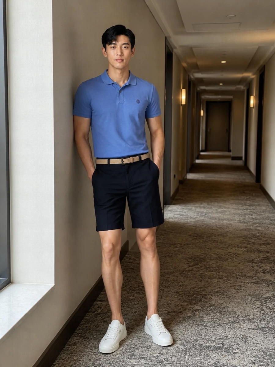 Timberland polo navy shorts white sneakers