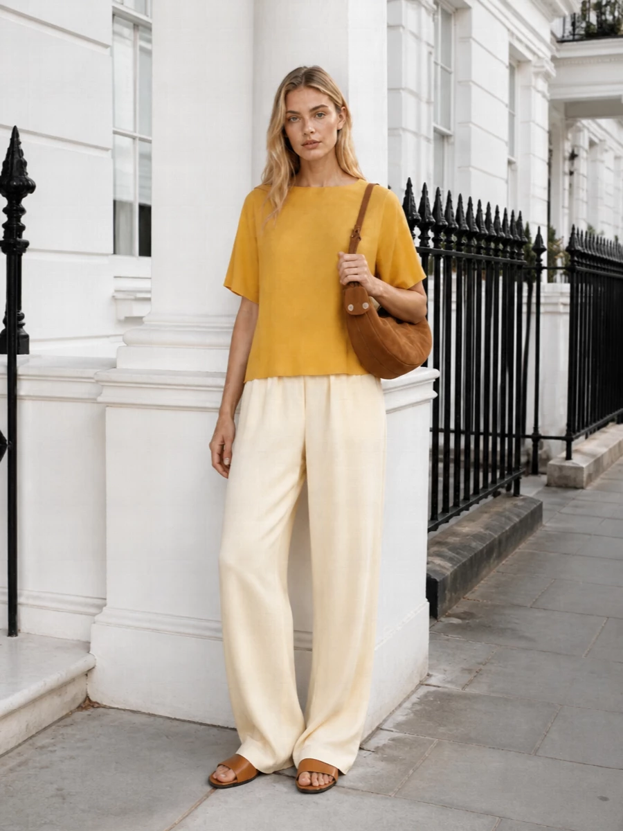 Fabiana filippi mustard top cream wide leg trousers