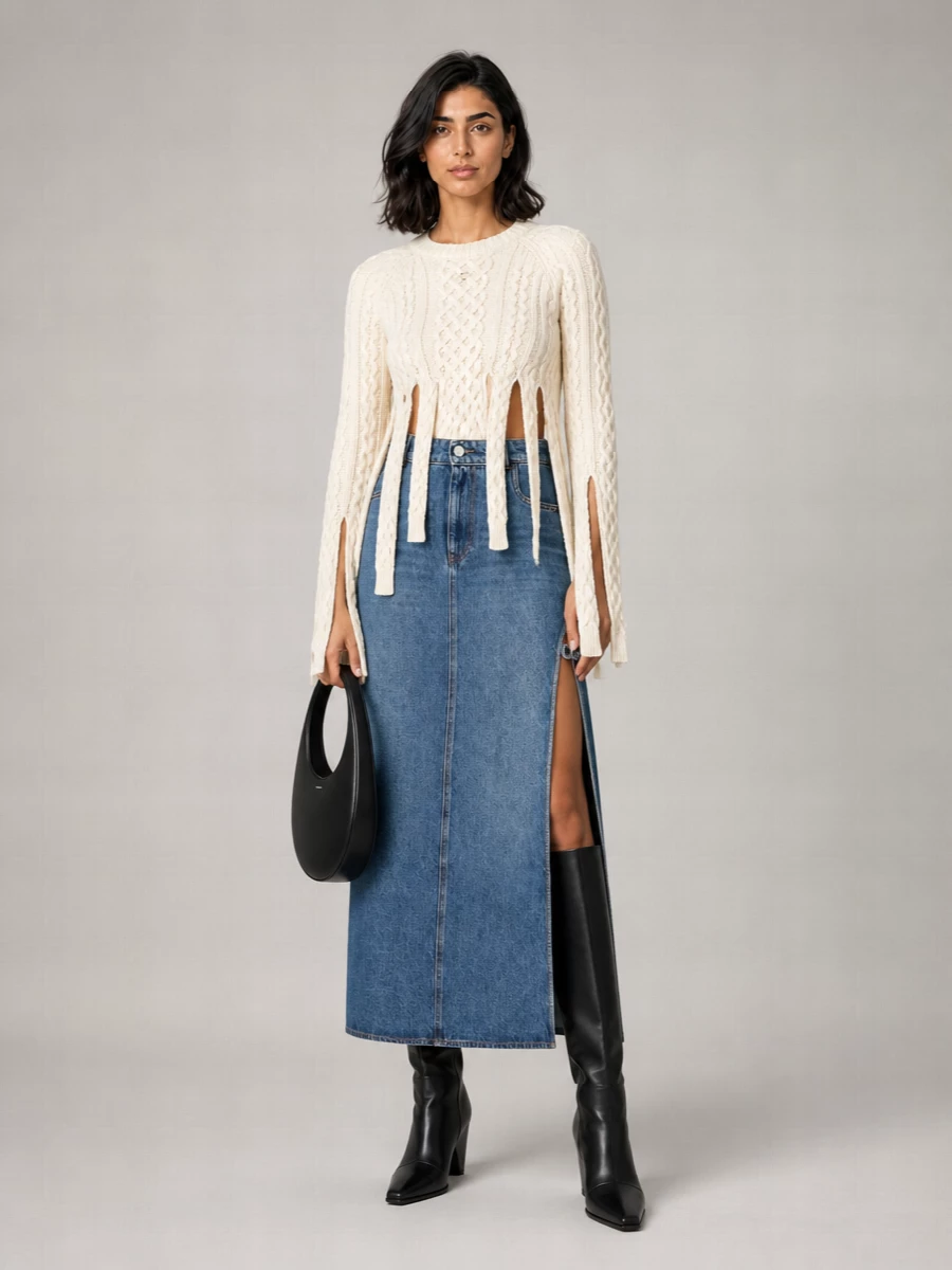 Coperni Ribbed Raglan Fringe Hem Sweater