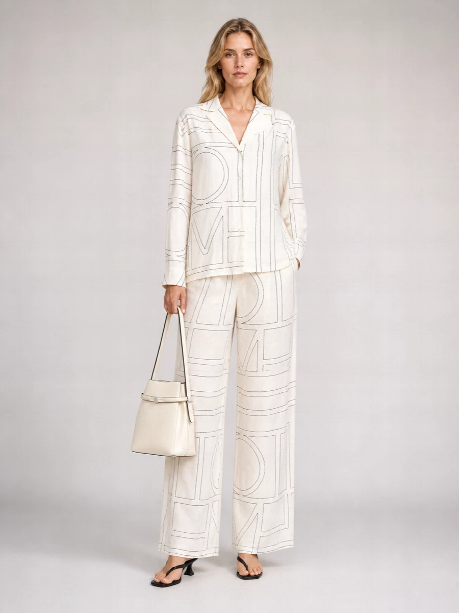 Totême Monogram Wide-Leg High-Rise Pajama Trousers