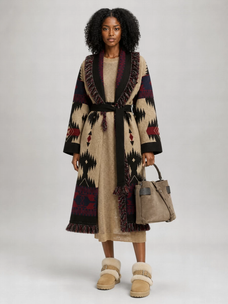 Alanui Virgin Wool Jacquard Belted Long Robe