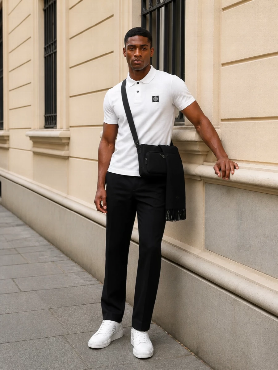 Stone island polo black jeans prada sneakers