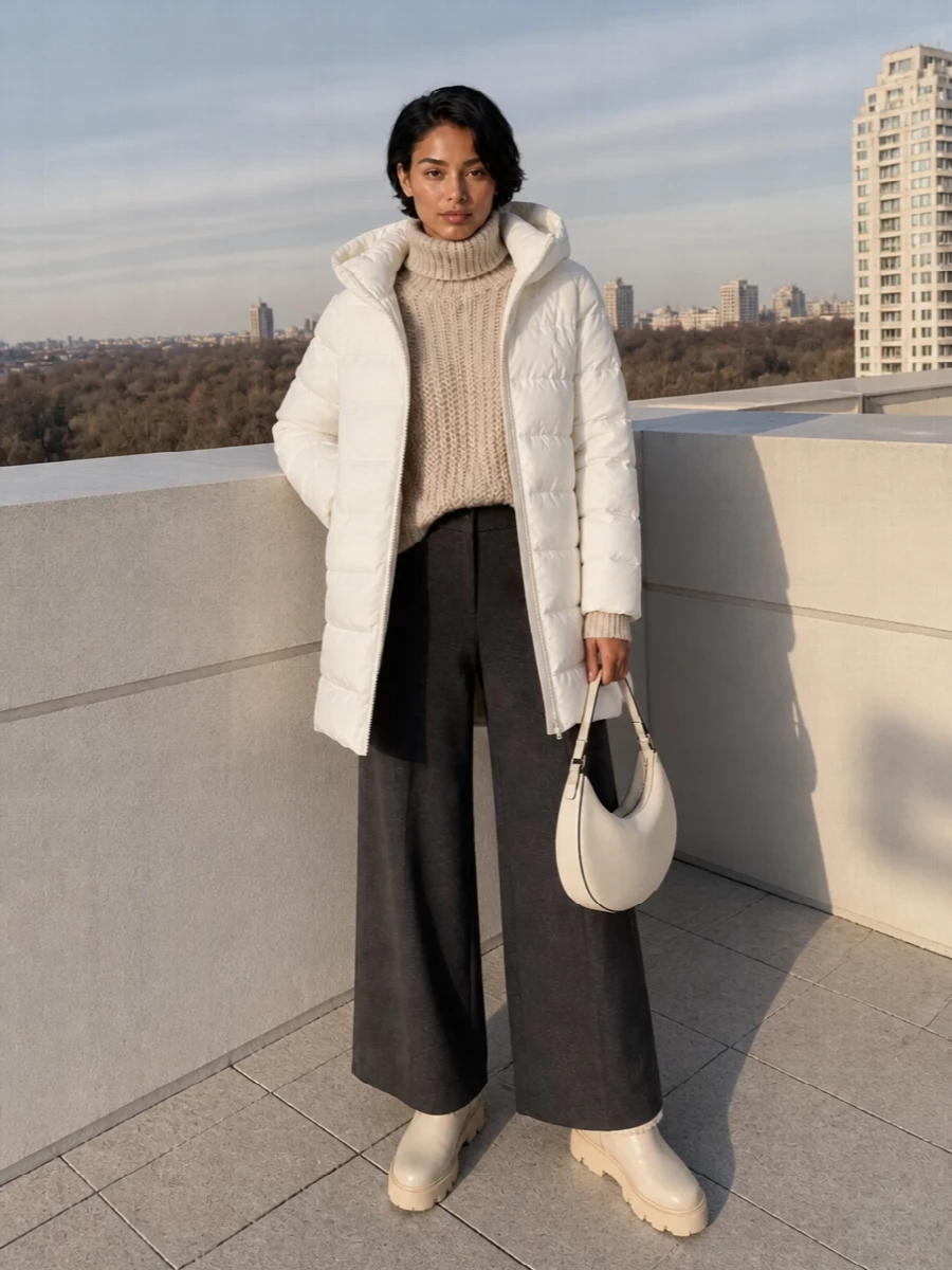 Herno puffer wide leg trousers shearling boots