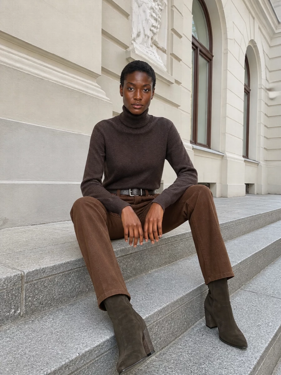 Brunello cucinelli chestnut jeans cocoa turtleneck