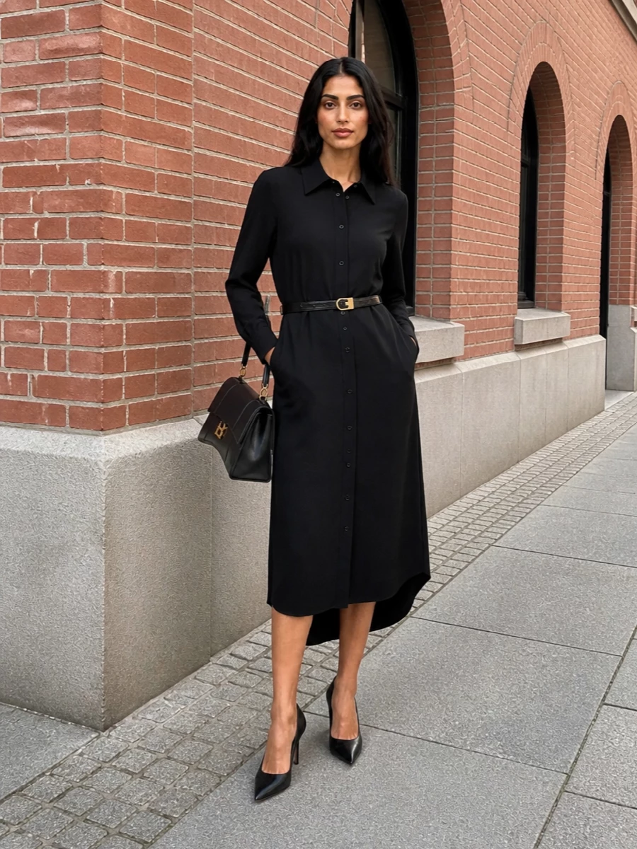 Balenciaga black shirt dress outfit pumps