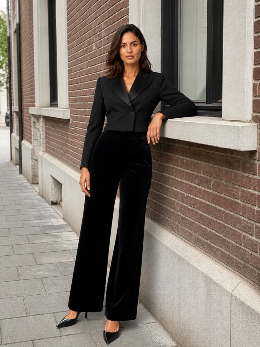Ermanno scervino tuxedo blazer black wide leg pants
