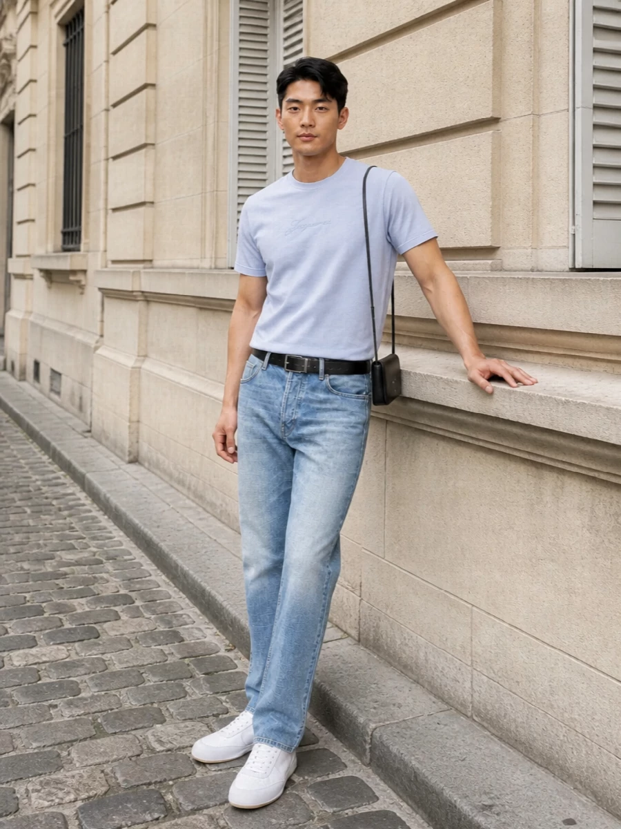 Jacquemus tee washed jeans white sneakers