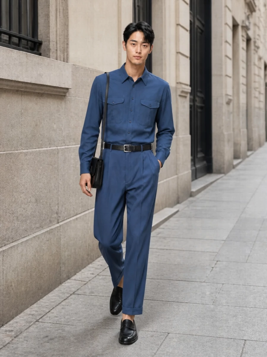 Saint laurent utility shirt pleated trousers outfit