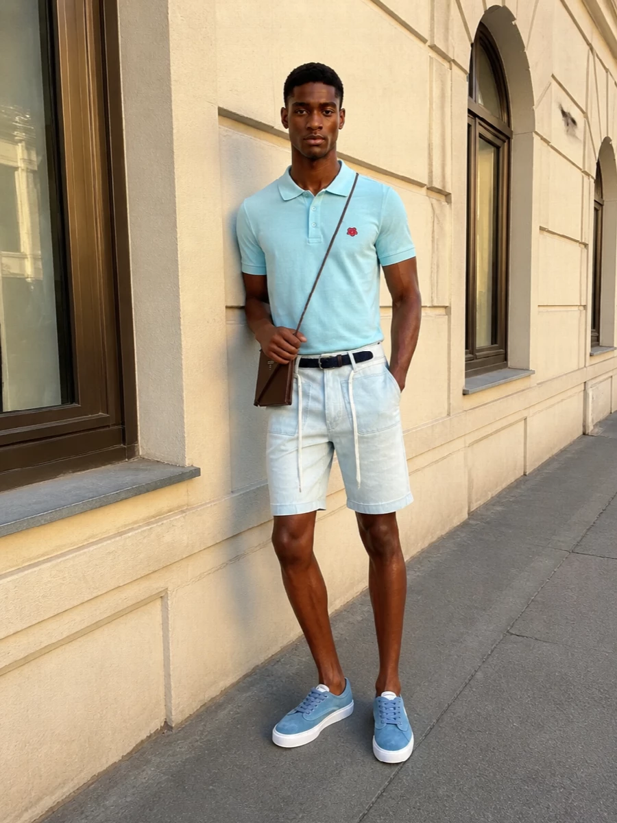 Kenzo pale blue shorts polo givenchy sneakers