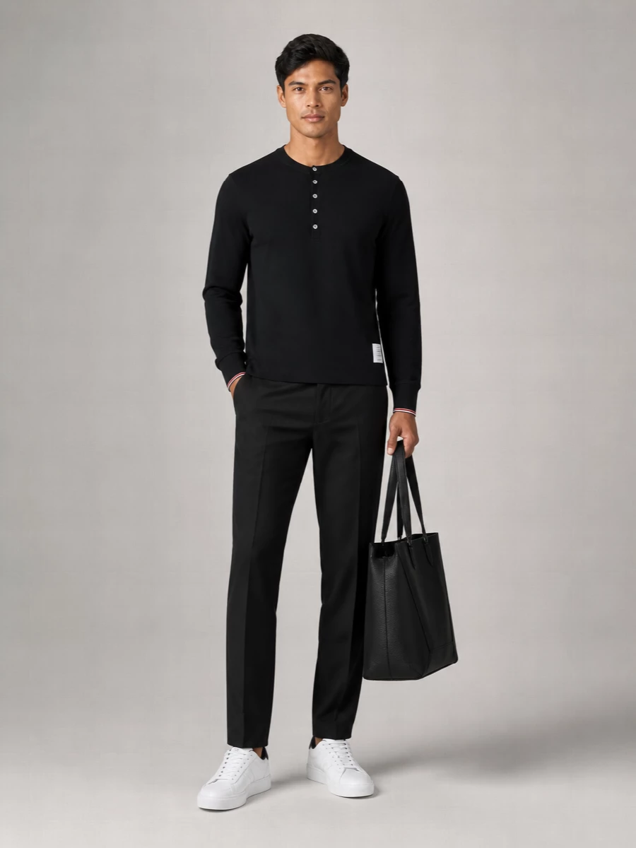 Thom Browne Ribbed Long-Sleeve Henley Sweater