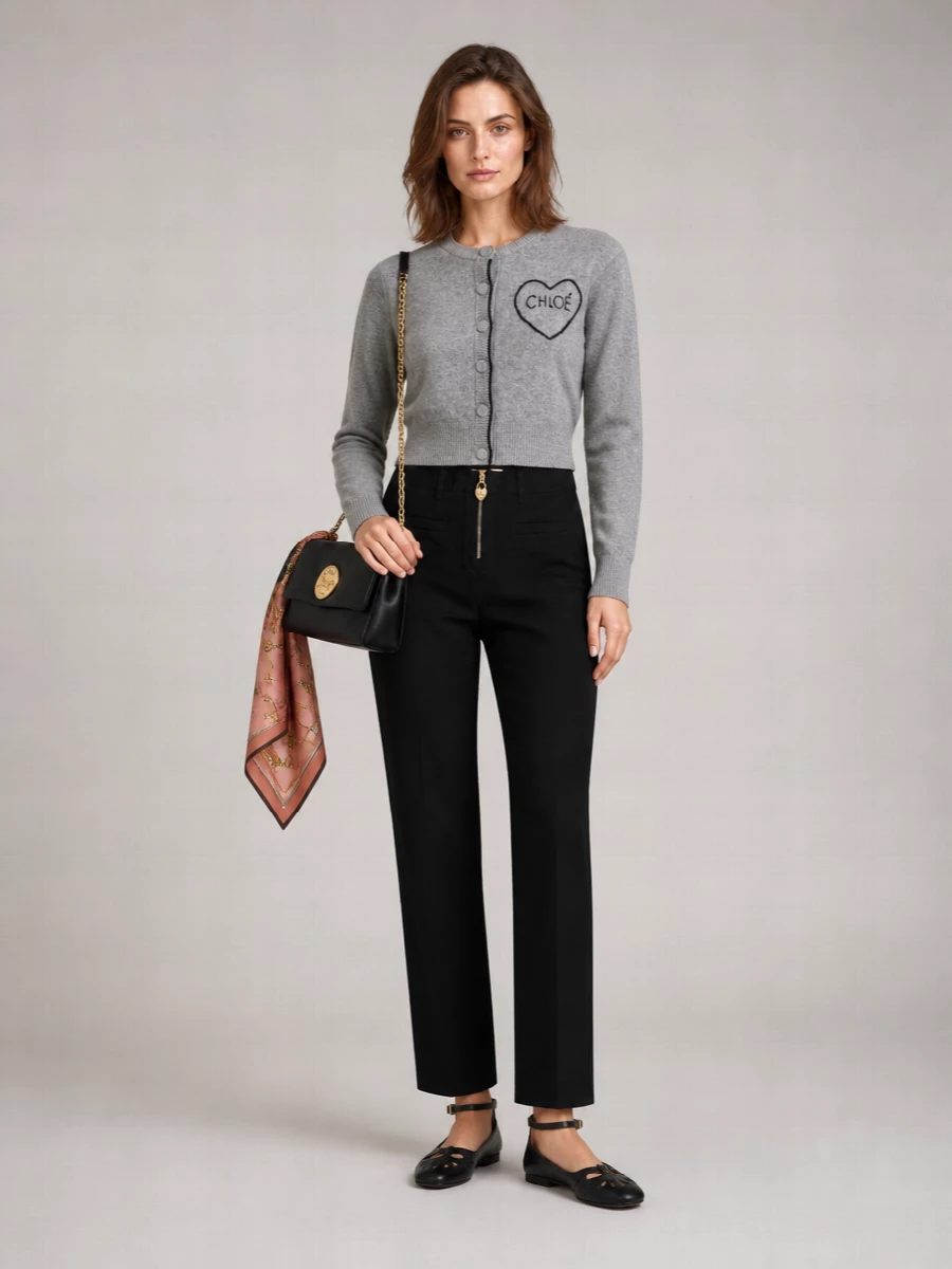 Chloé Cashmere Wool Fitted Logo Cardigan