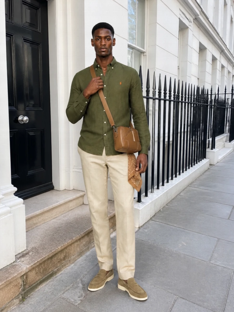 Polo ralph lauren olive shirt beige chinos