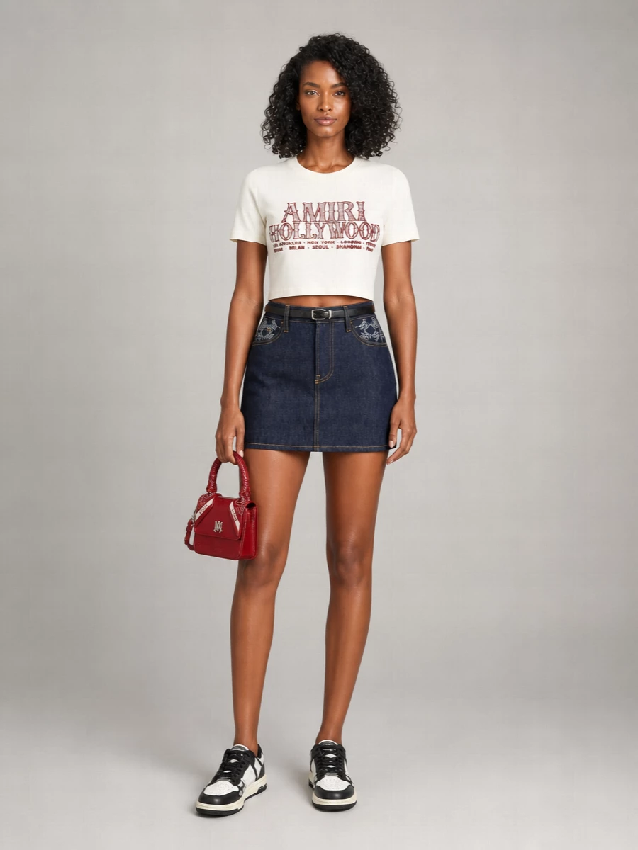 Amiri Denim Logo Print Mini Skirt
