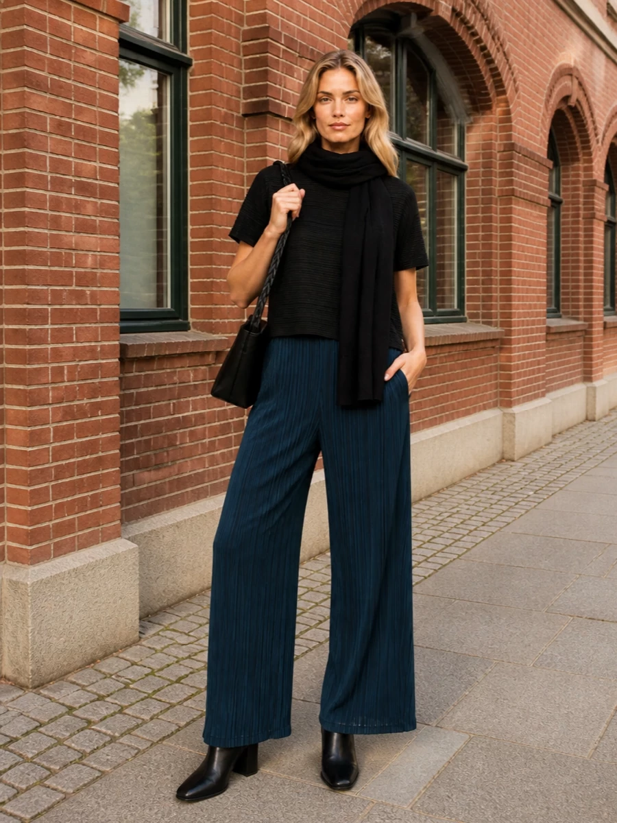 Pleats please prada wide leg trouser outfit
