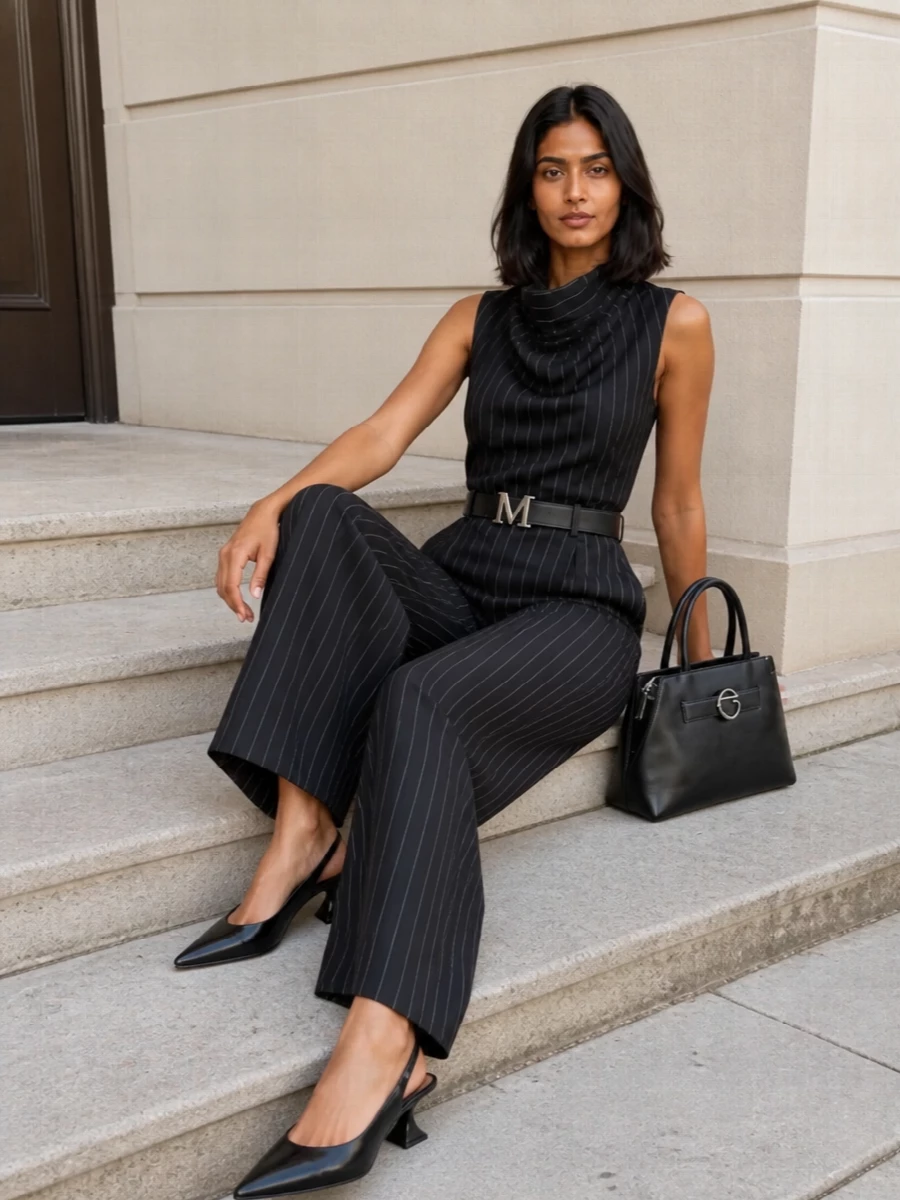 Sportmax pinstripe suit lanvin slingbacks