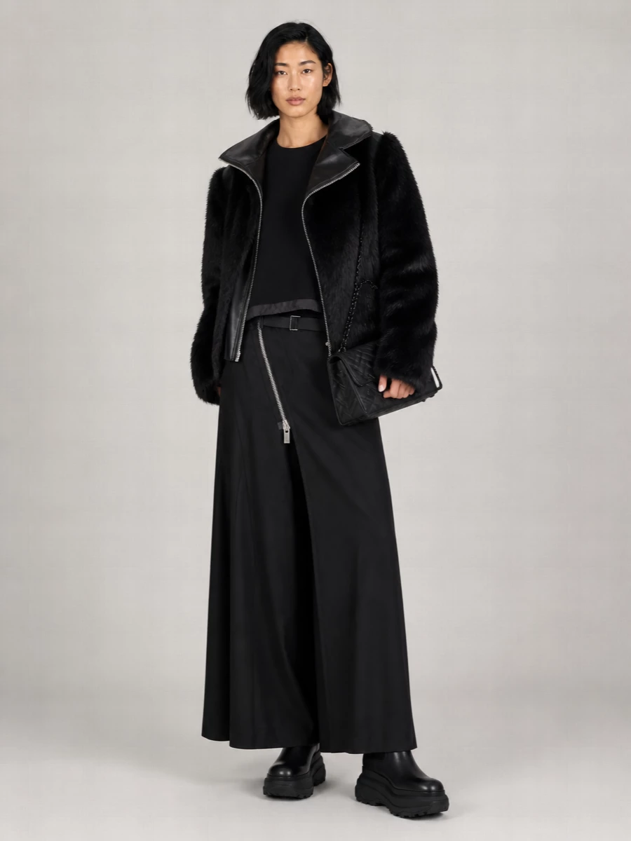 Sacai Leather Jacket With Faux Fur Inserts