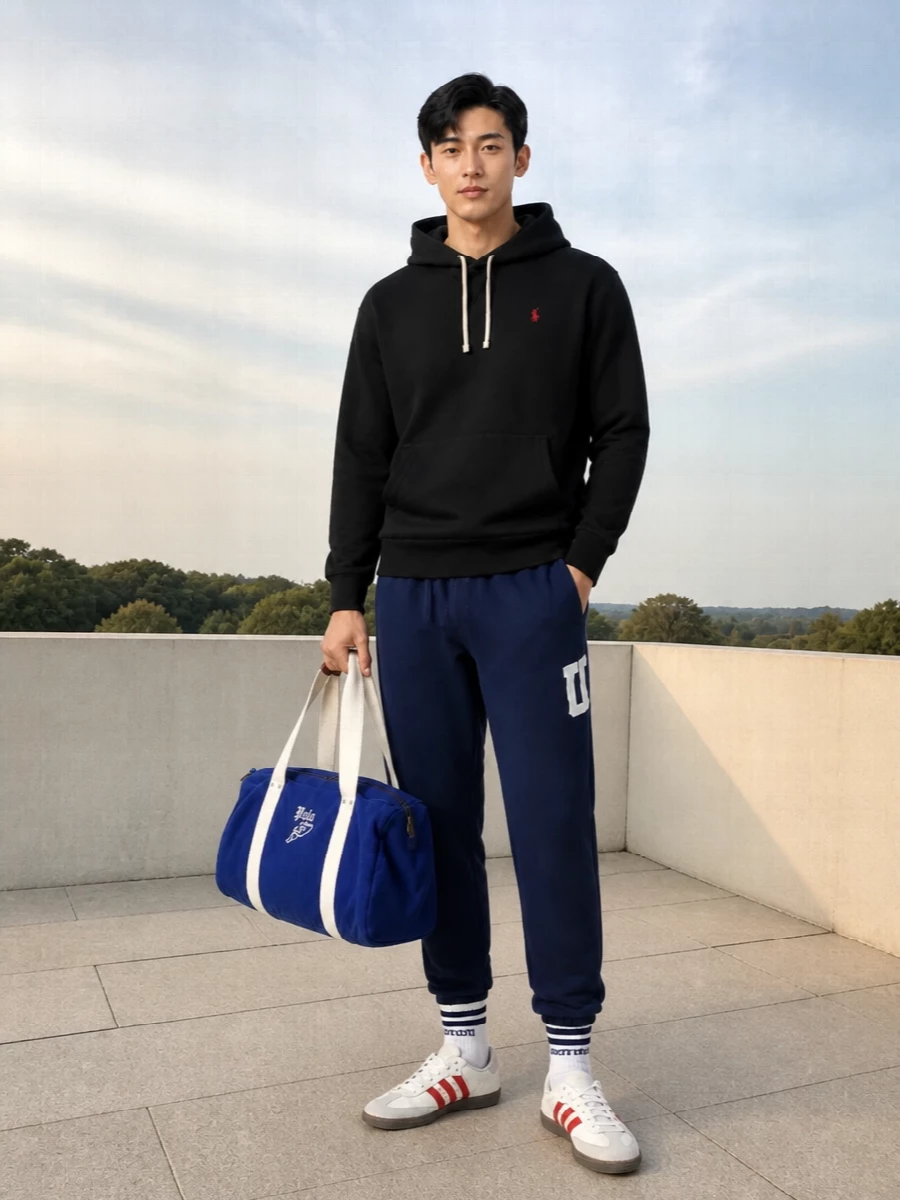 Polo ralph lauren hoodie navy track pants outfit