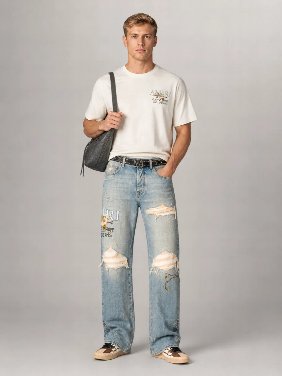 Amiri Distressed printed straight-leg jeans | The Fashion Square