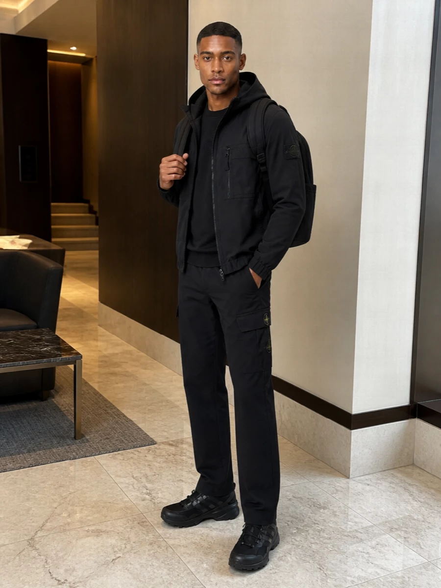 Stone island black cargo outfit technical sneakers