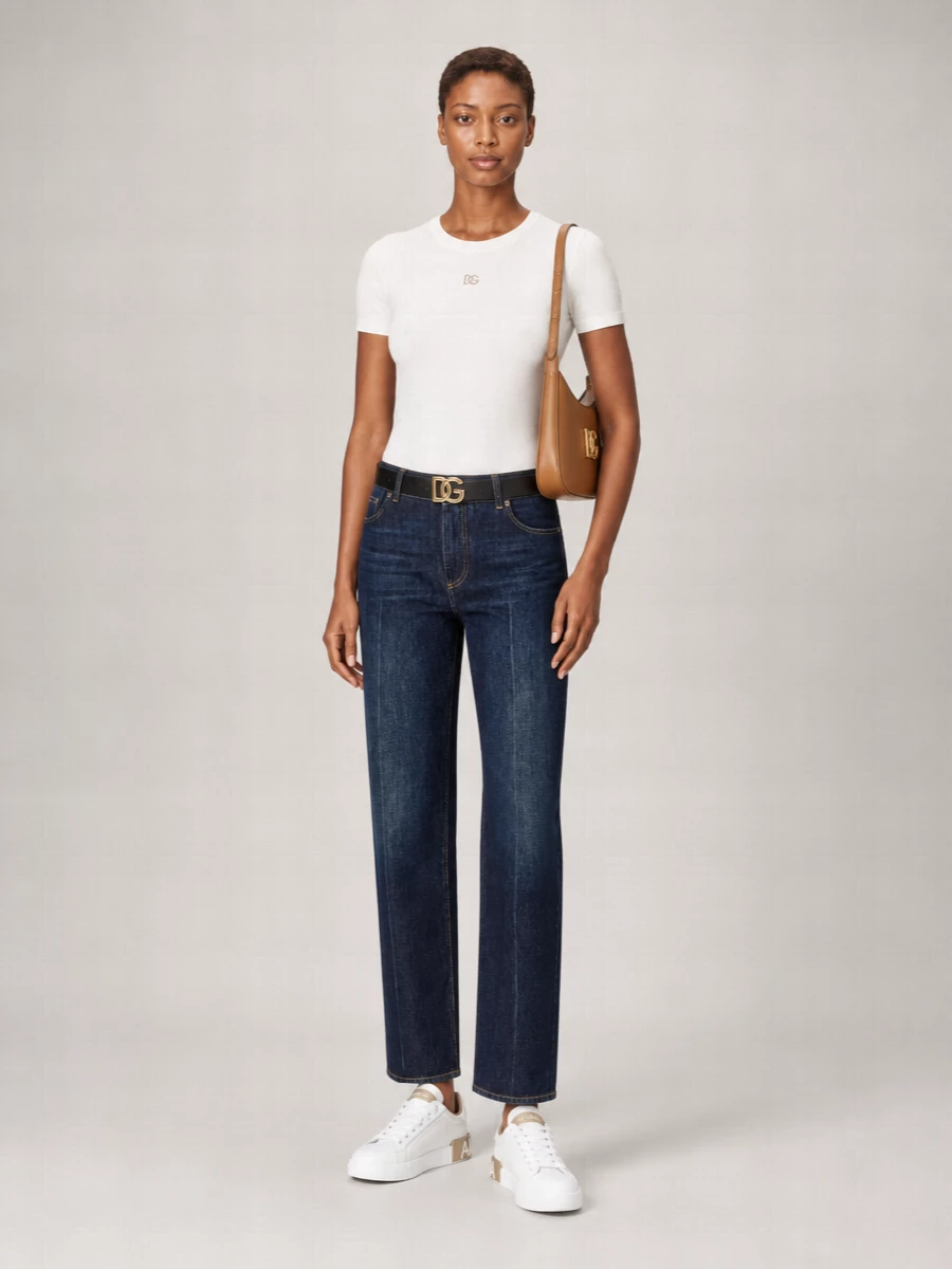 Dolce&Gabbana Crystal Embellished Cotton Logo Print T-Shirt