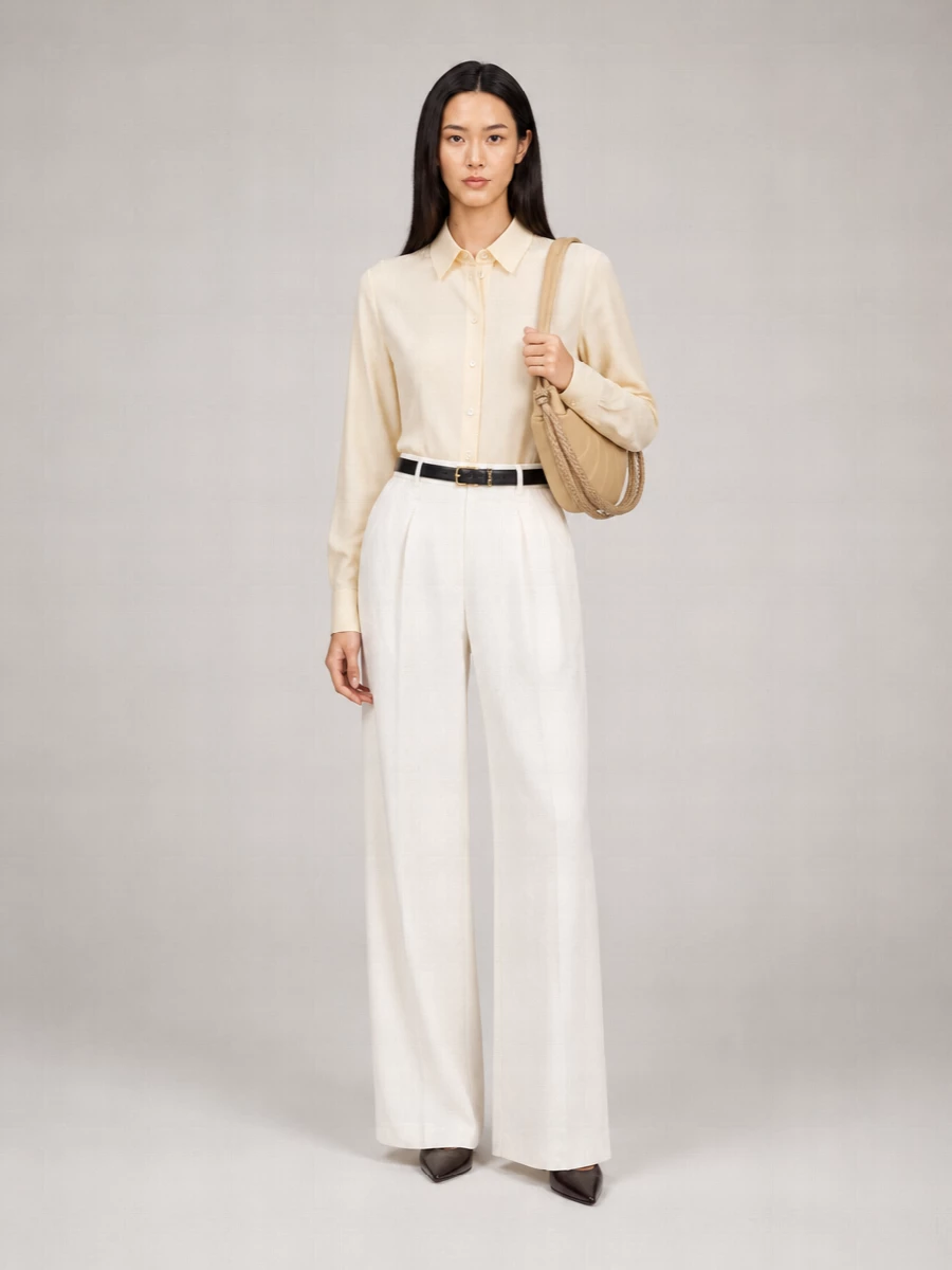 Max Mara Silk Stretch Classic Collar Long-Sleeve Shirt