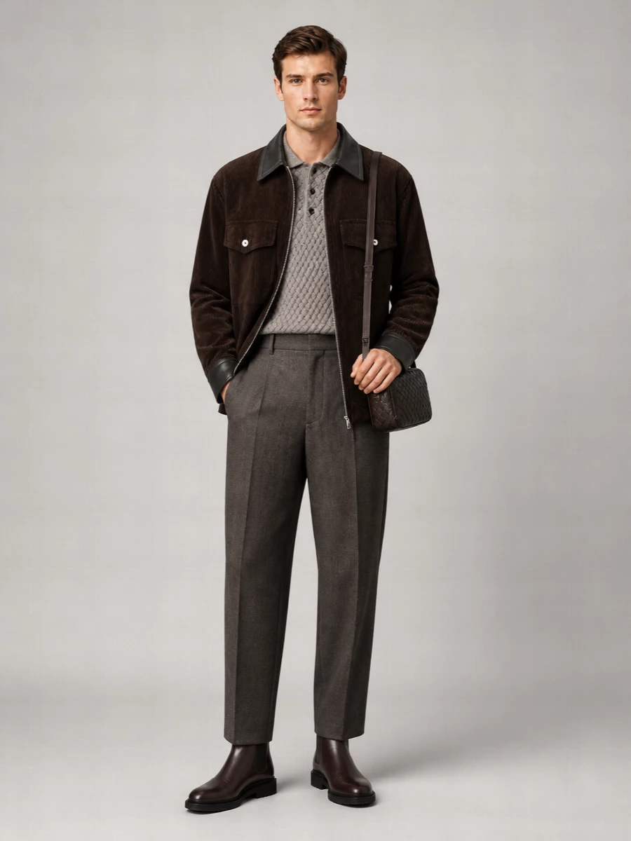 Bottega Veneta Corduroy Jacket With Leather Collar