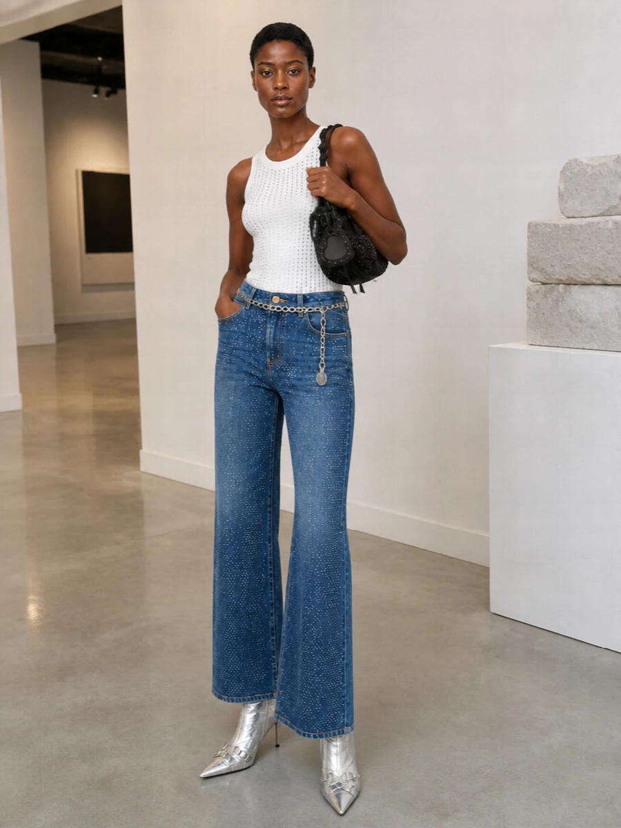 Balenciaga studded jeans silver ankle boots outfit