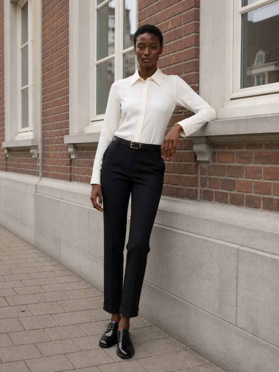 Dolcegabbana ivory shirt black tailored trousers