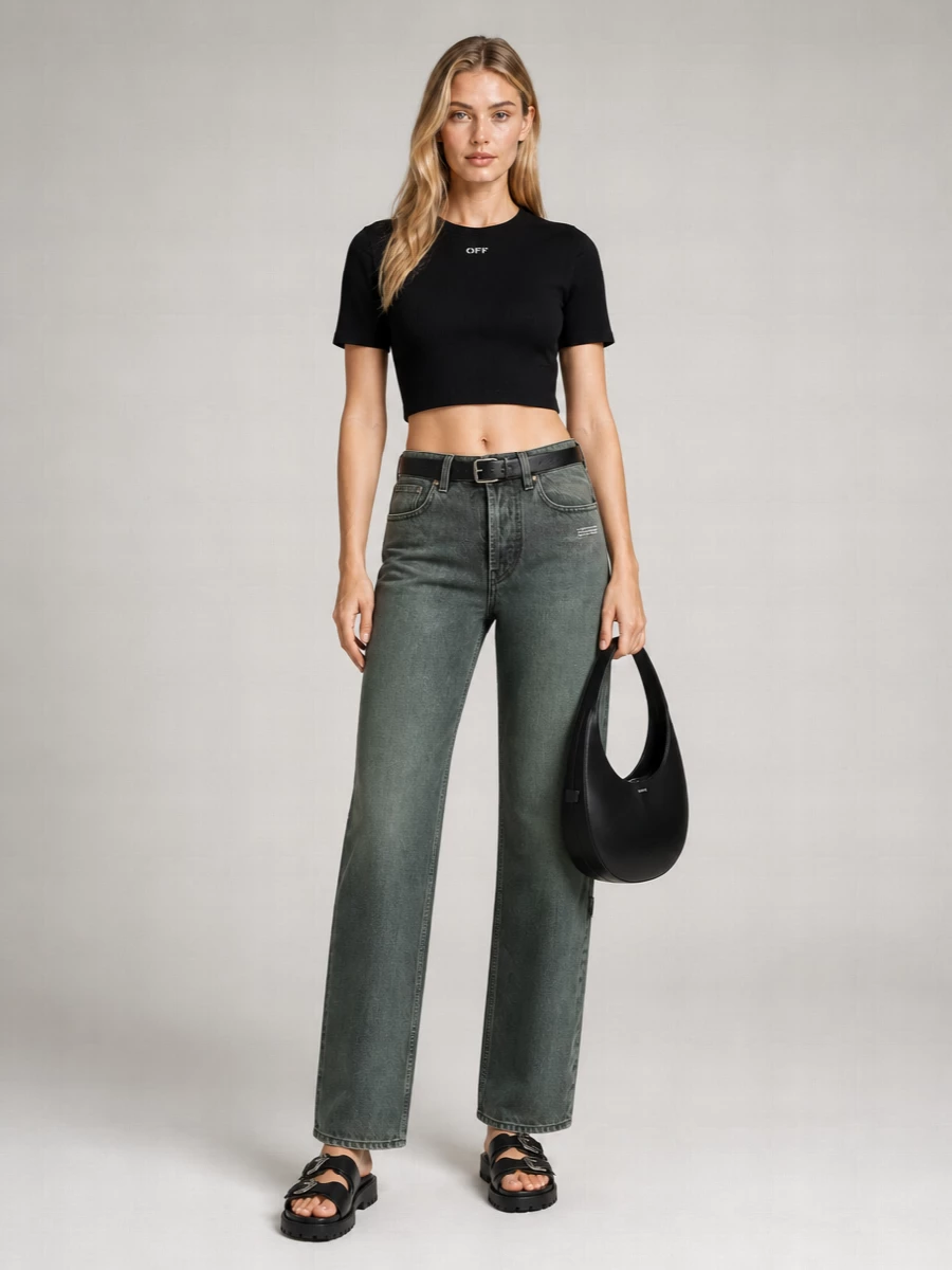 Off-White Ribbed Cropped T-Shirt
