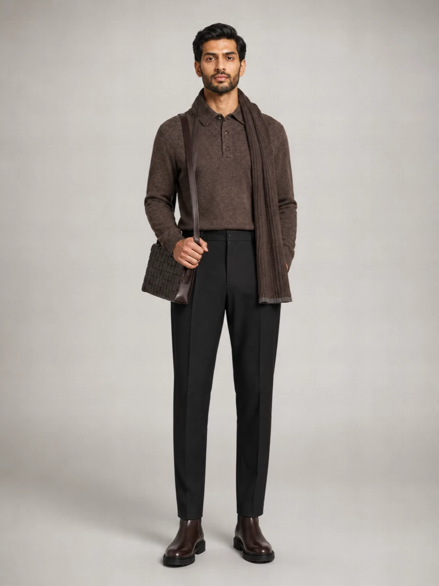 Bottega Veneta wool and cashmere ribbed long-sleeve polo shirt