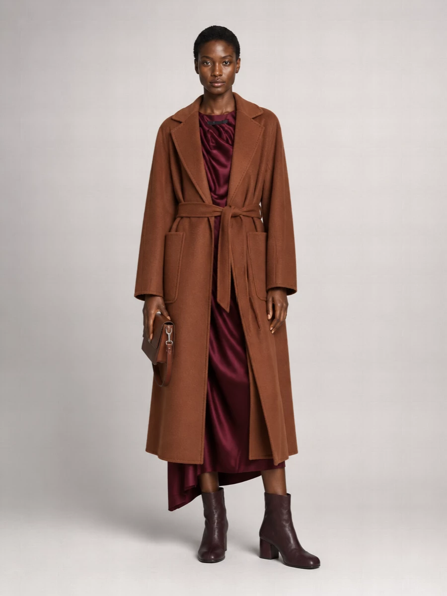Max Mara Belted Long Sleeve Coat And Pockets