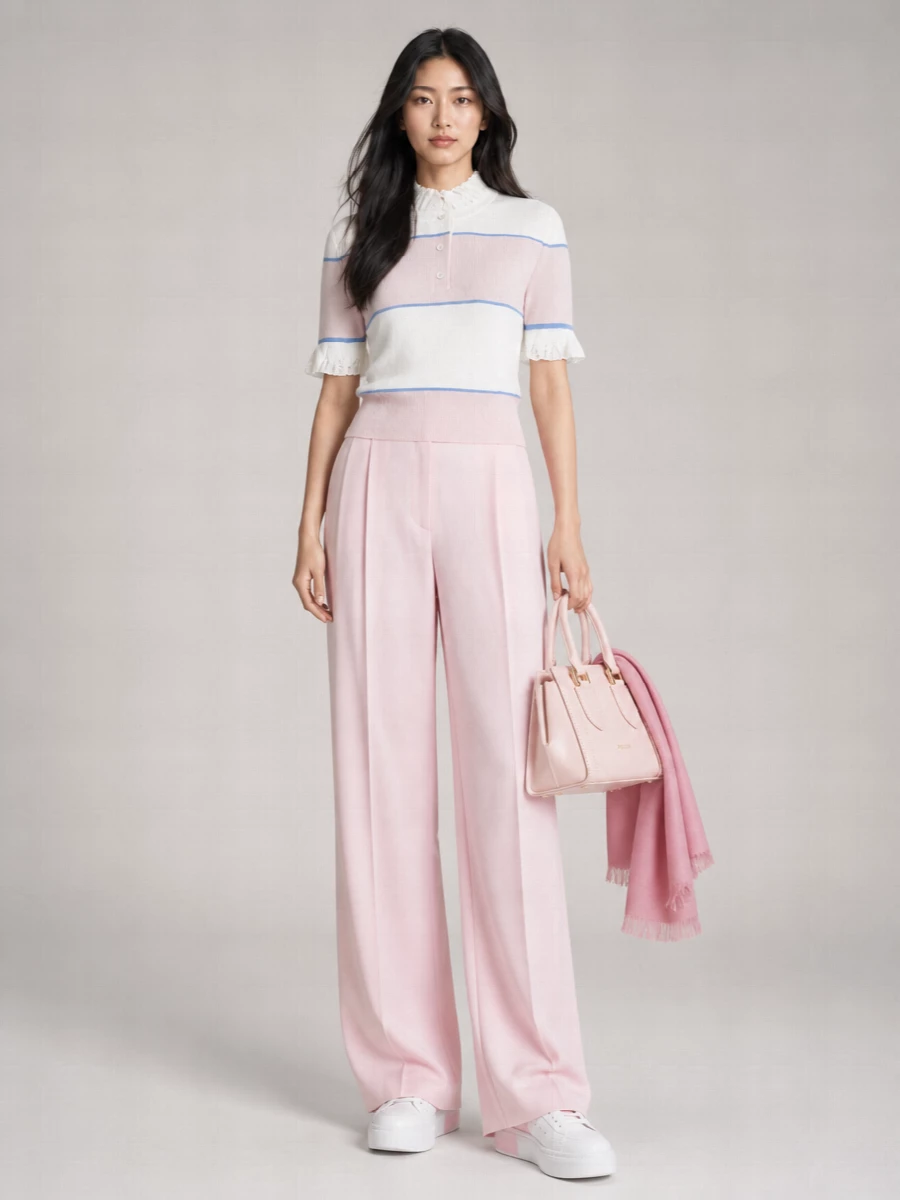 Alexander Mcqueen Striped Ruffled High-Neck Short-Sleeve Knitted Top