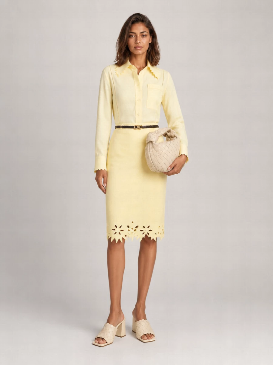 Bottega Veneta Silk Grainy Embroidered Midi Pencil Skirt