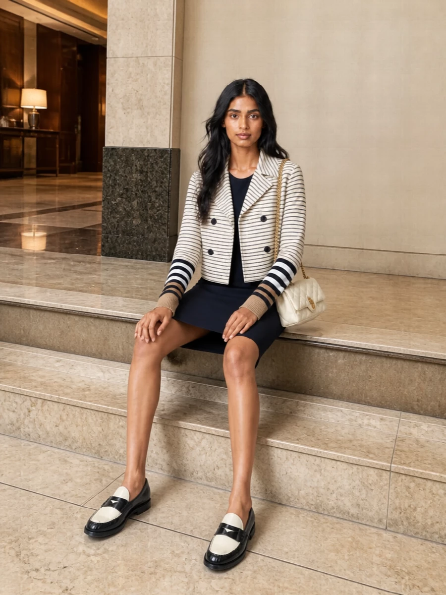 Max mara striped coat dress outfit loafers