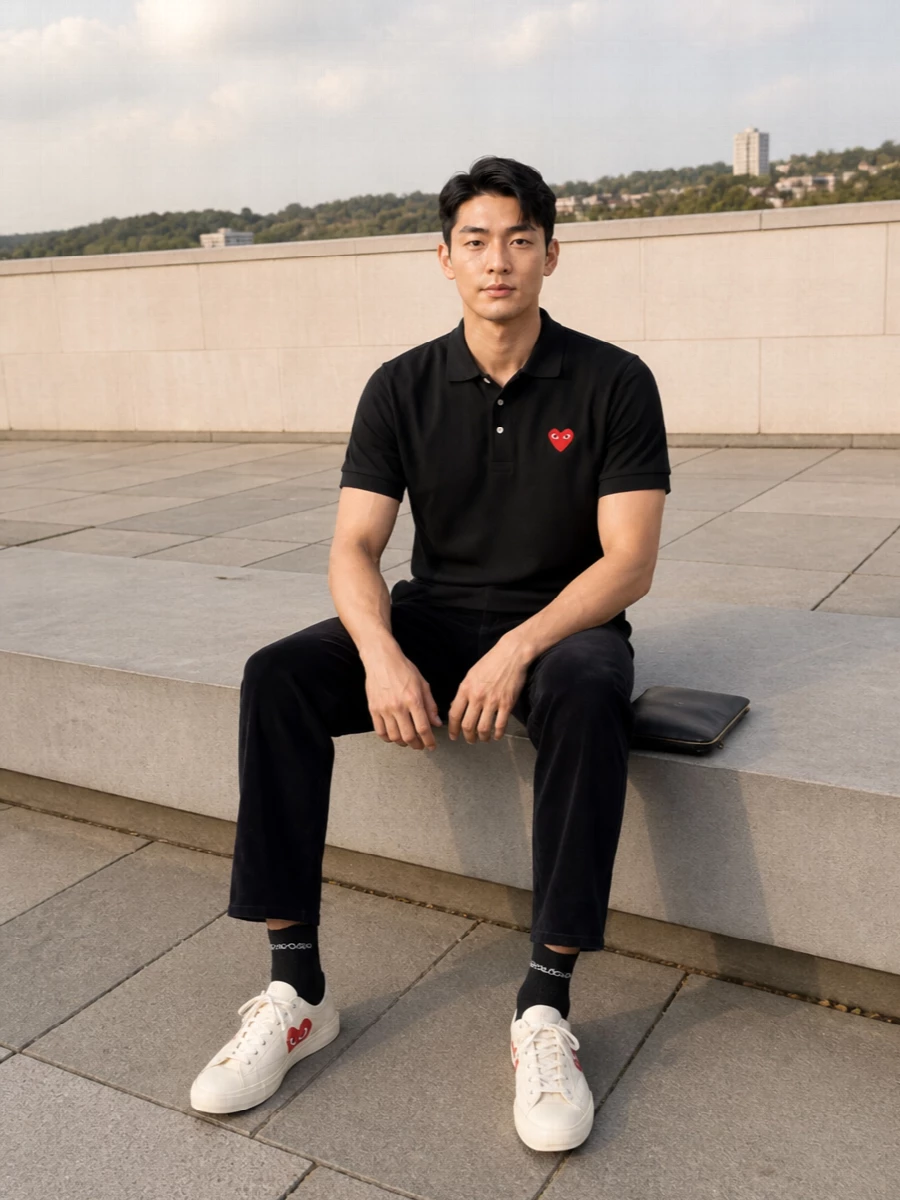 Comme des garcons play polo corduroy trousers sneakers