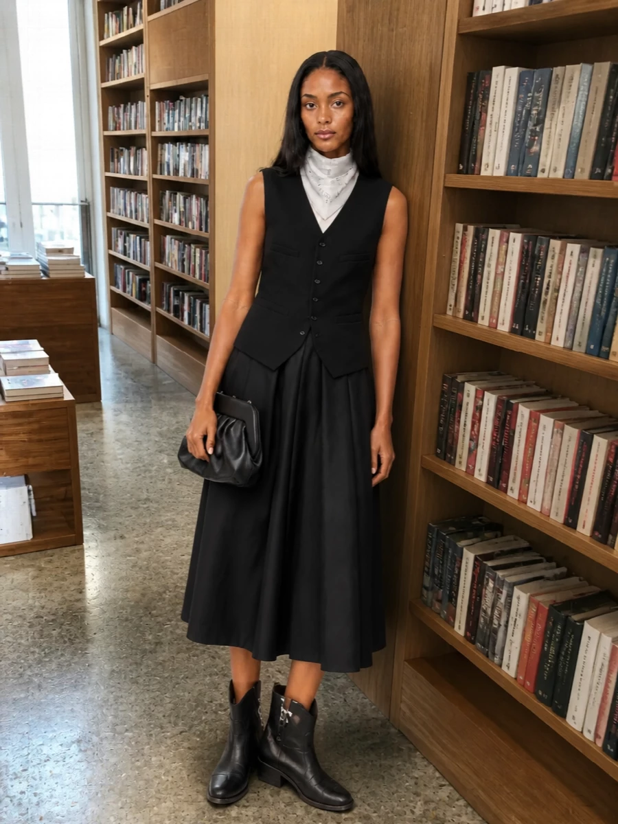 Comme des garcons black pleated skirt waistcoat
