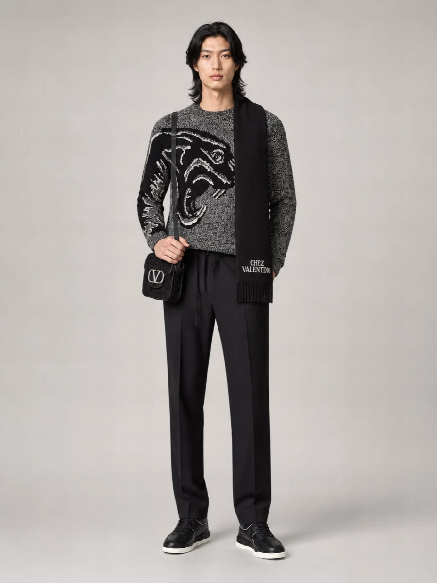 Valentino Garavani Mélange Knit Panther Motif Jumper