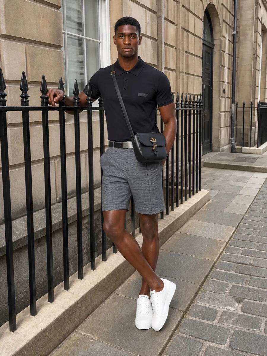 Givenchy navy polo tailored shorts white sneakers