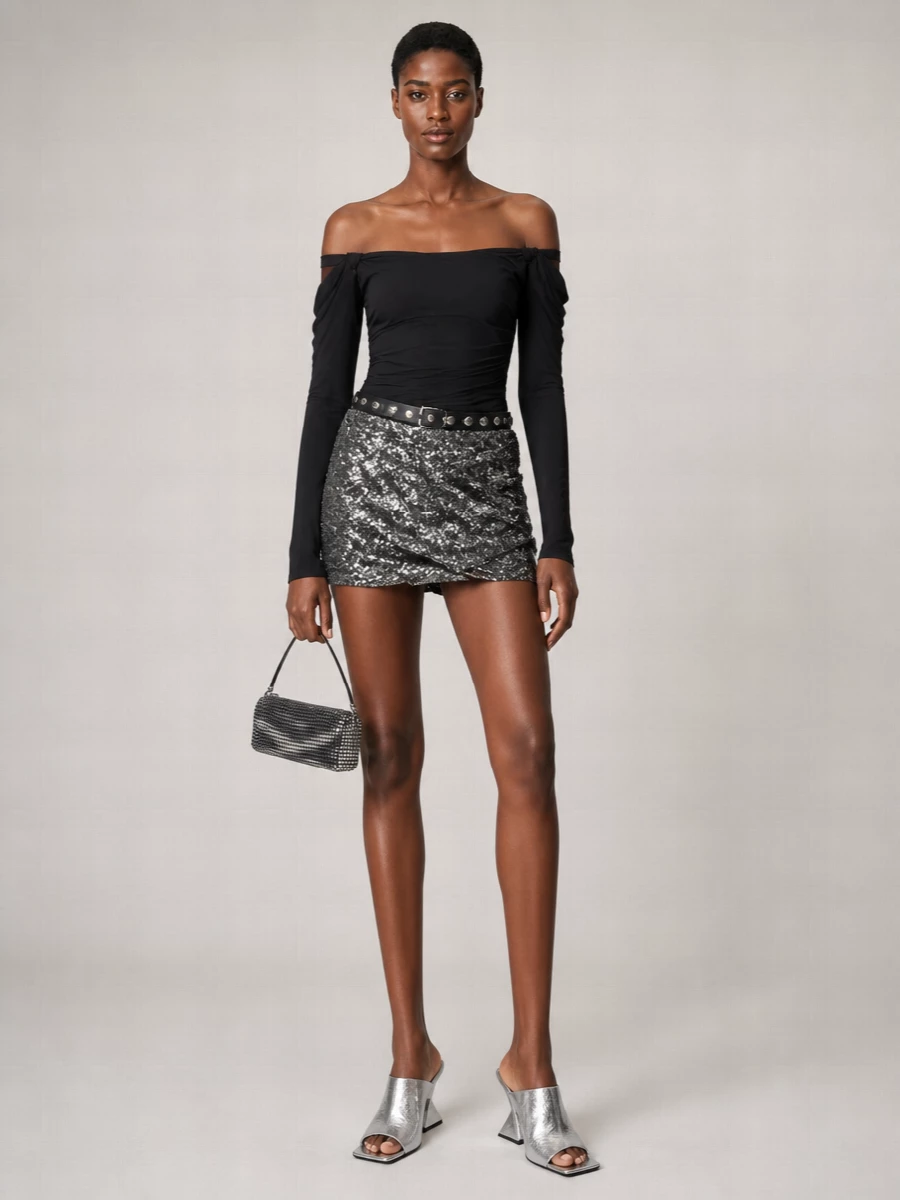 The Attico Sequin Gathered Mini Skirt