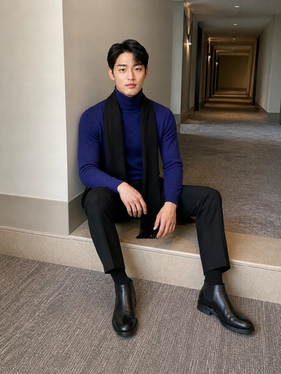 Saint laurent ink blue turtleneck black trousers