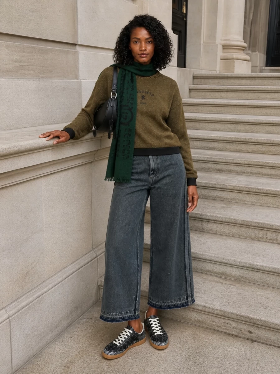 Maison margiela olive sweatshirt wide leg jeans